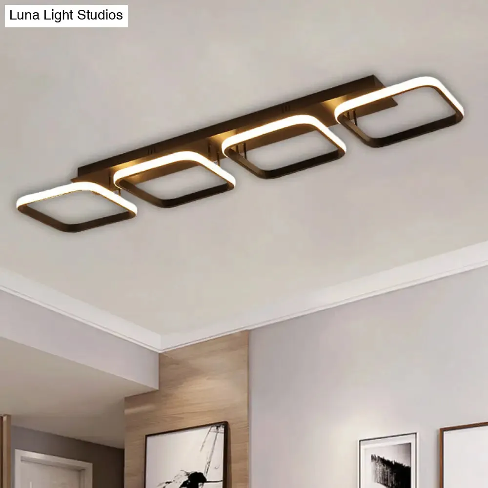 21.5"/31"/41" L Square Semi Flush Acrylic Lamp, Black/Gold, LED Ceiling Mount, Warm/White Light