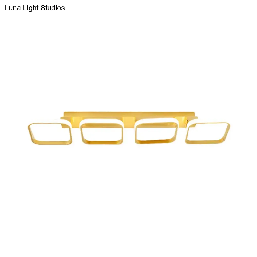 21.5"/31"/41" L Square Semi Flush Acrylic Lamp, Black/Gold, LED Ceiling Mount, Warm/White Light