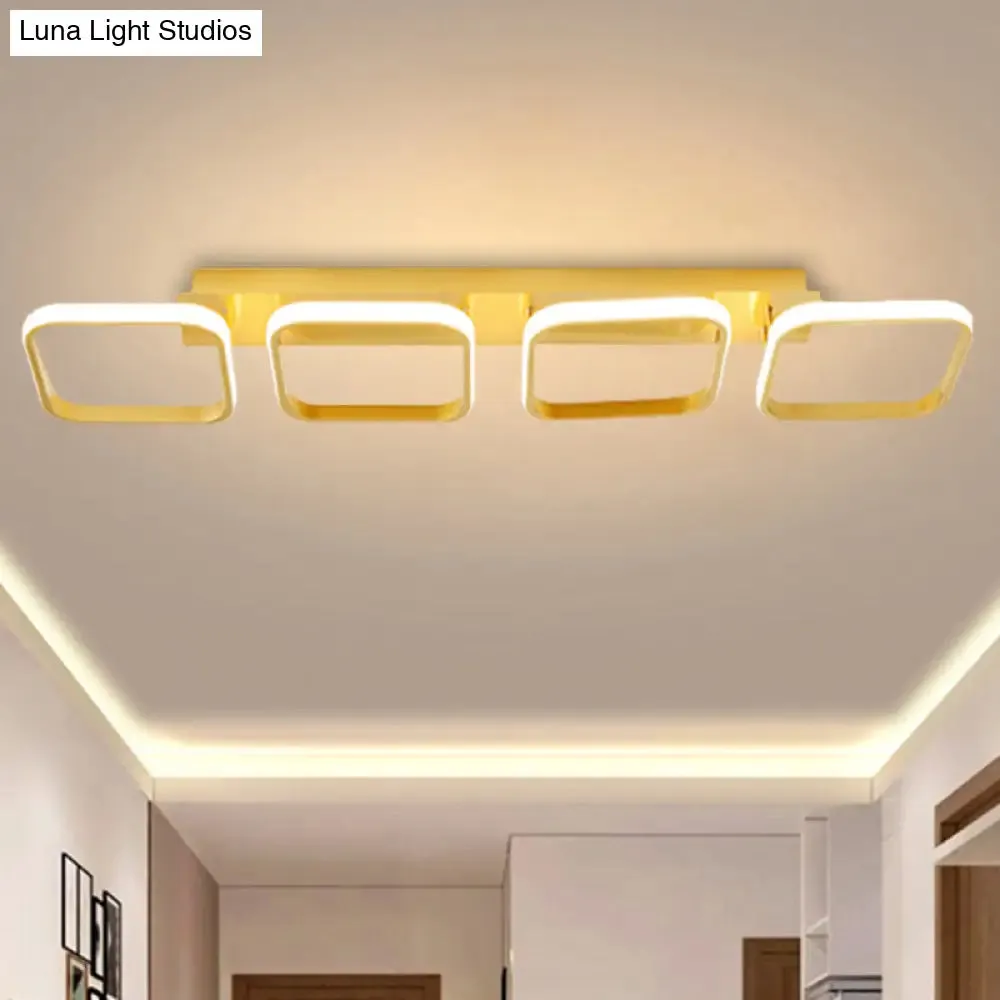 21.5"/31"/41" L Square Semi Flush Acrylic Lamp, Black/Gold, LED Ceiling Mount, Warm/White Light