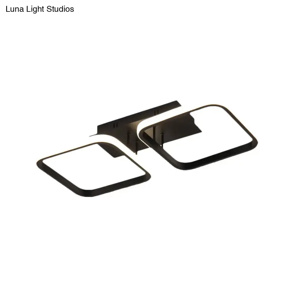 21.5"/31"/41" L Square Semi Flush Acrylic Lamp, Black/Gold, LED Ceiling Mount, Warm/White Light