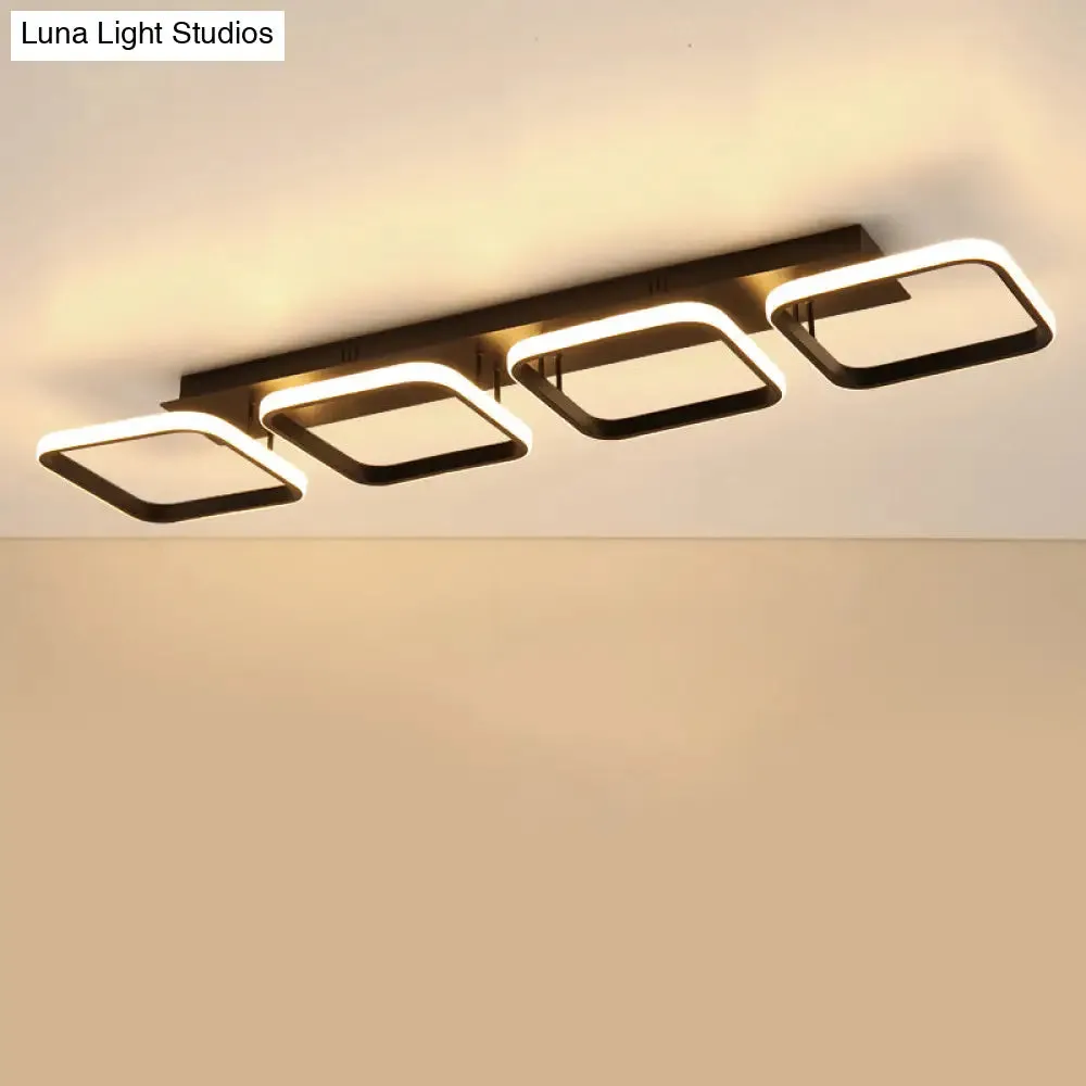 21.5"/31"/41" L Square Semi Flush Acrylic Lamp, Black/Gold, LED Ceiling Mount, Warm/White Light