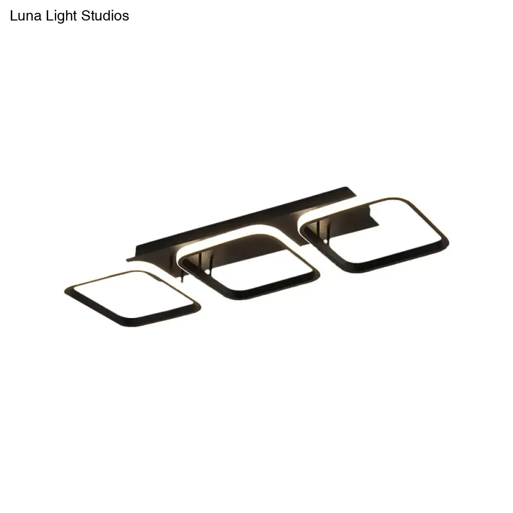21.5"/31"/41" L Square Semi Flush Acrylic Lamp, Black/Gold, LED Ceiling Mount, Warm/White Light