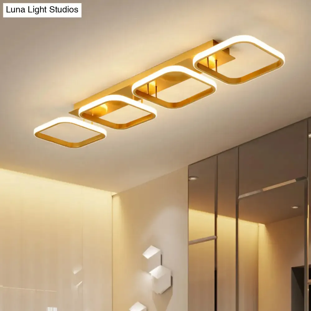 21.5"/31"/41" L Square Semi Flush Acrylic Lamp, Black/Gold, LED Ceiling Mount, Warm/White Light