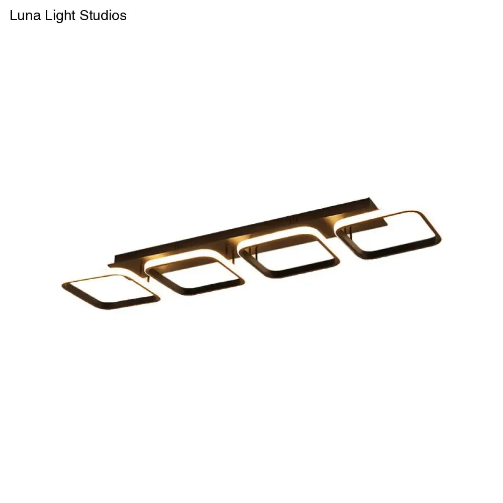 21.5"/31"/41" L Square Semi Flush Acrylic Lamp, Black/Gold, LED Ceiling Mount, Warm/White Light