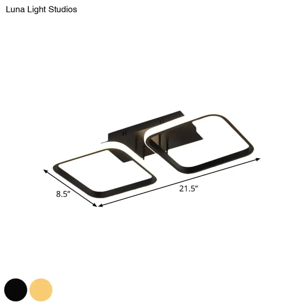 21.5"/31"/41" L Square Semi Flush Acrylic Lamp, Black/Gold, LED Ceiling Mount, Warm/White Light