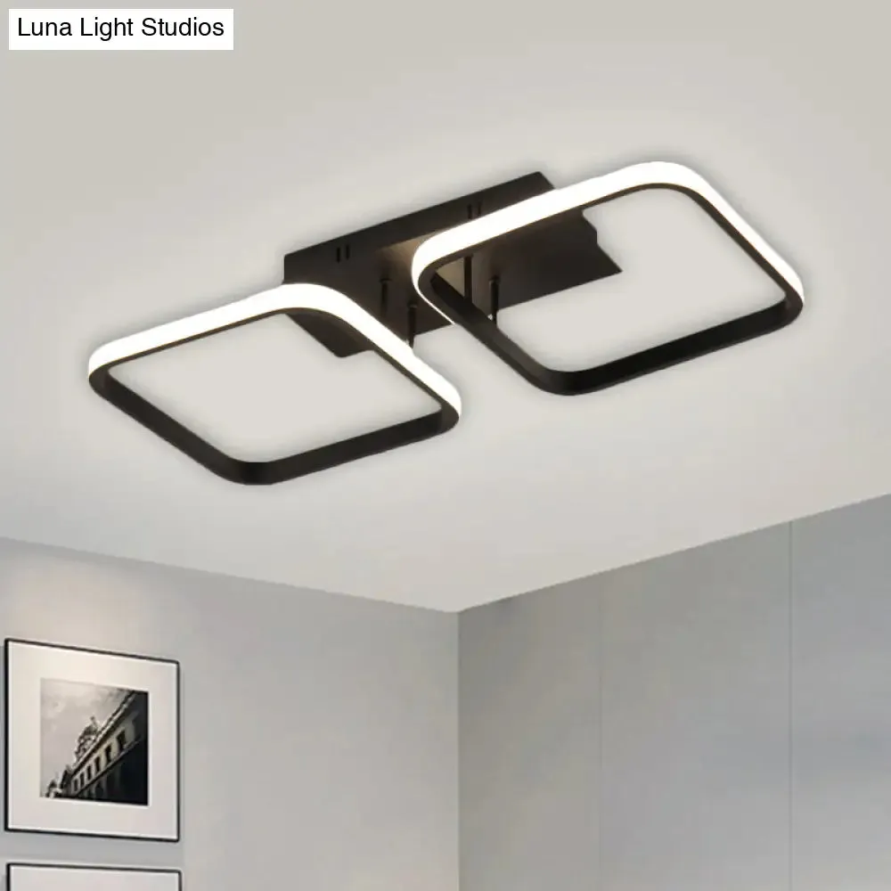 21.5"/31"/41" L Square Semi Flush Acrylic Lamp, Black/Gold, LED Ceiling Mount, Warm/White Light