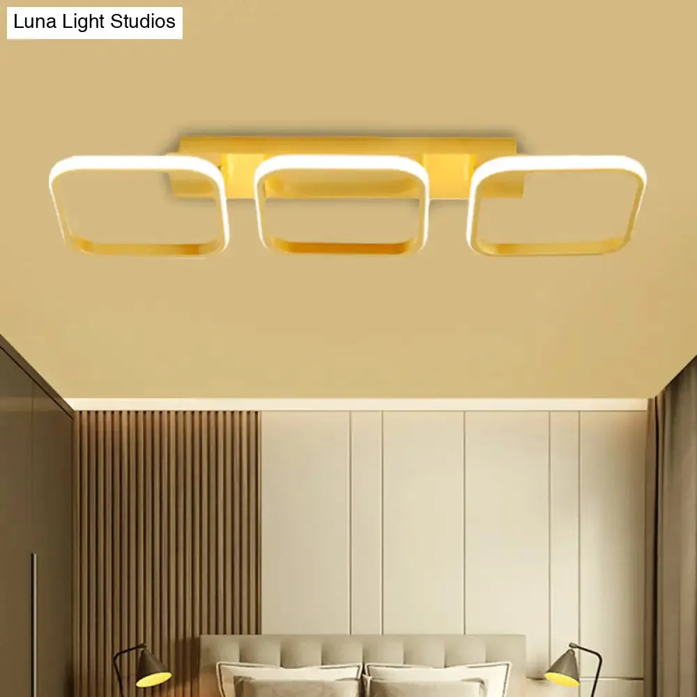 21.5"/31"/41" L Square Semi Flush Acrylic Lamp, Black/Gold, LED Ceiling Mount, Warm/White Light