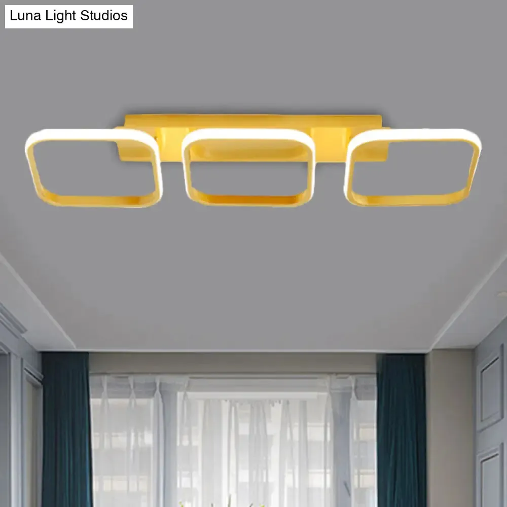 21.5"/31"/41" L Square Semi Flush Acrylic Lamp, Black/Gold, LED Ceiling Mount, Warm/White Light