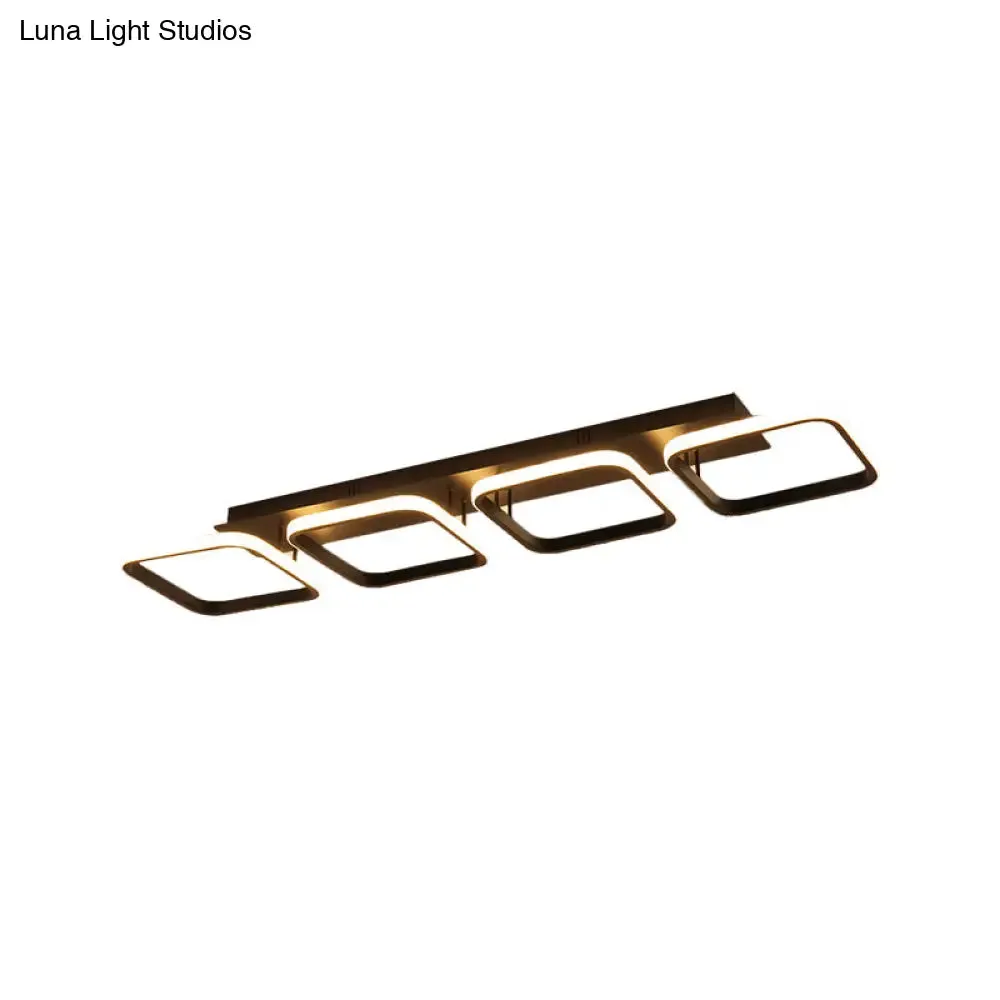 21.5"/31"/41" L Square Semi Flush Acrylic Lamp, Black/Gold, LED Ceiling Mount, Warm/White Light