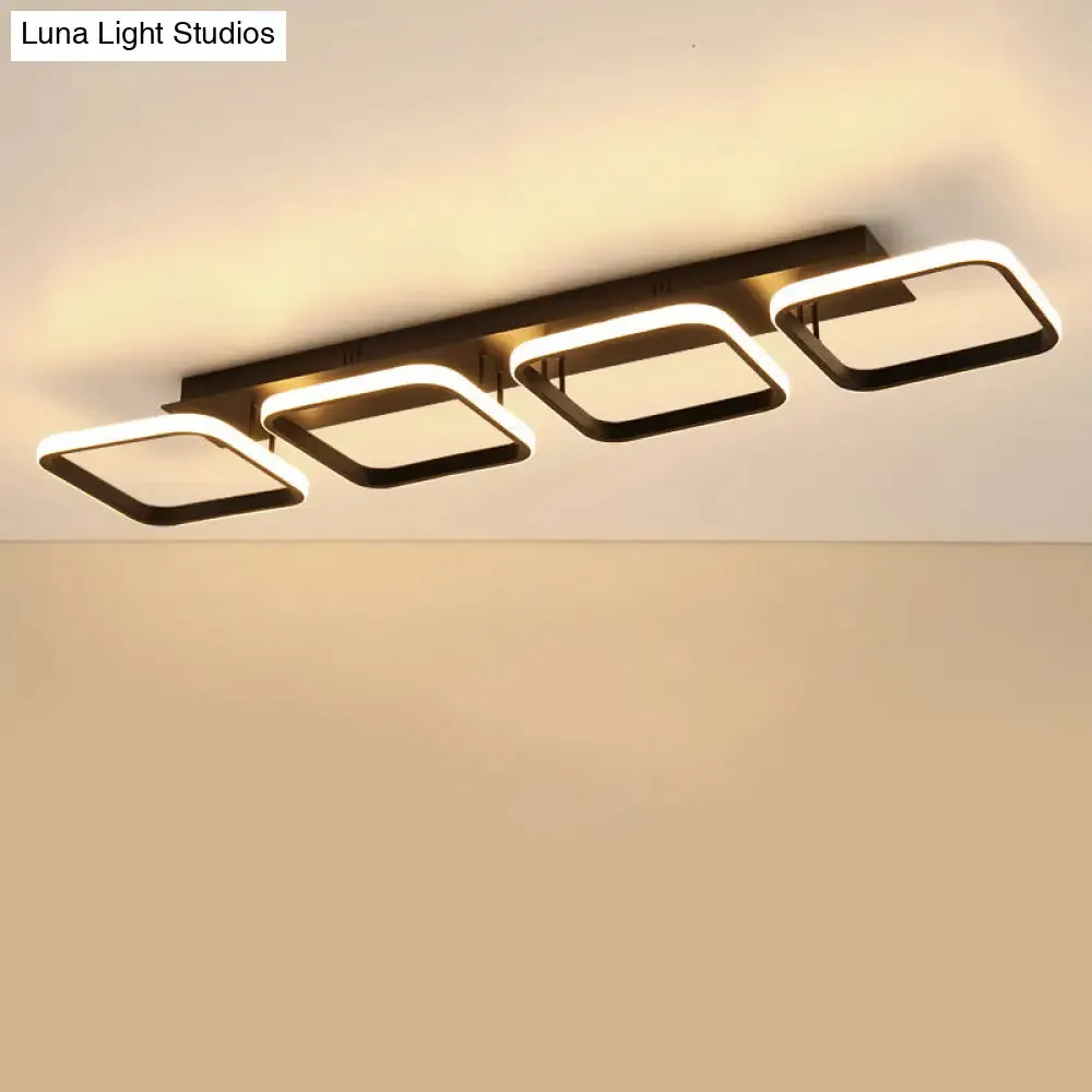 21.5"/31"/41" L Square Semi Flush Acrylic Lamp, Black/Gold, LED Ceiling Mount, Warm/White Light