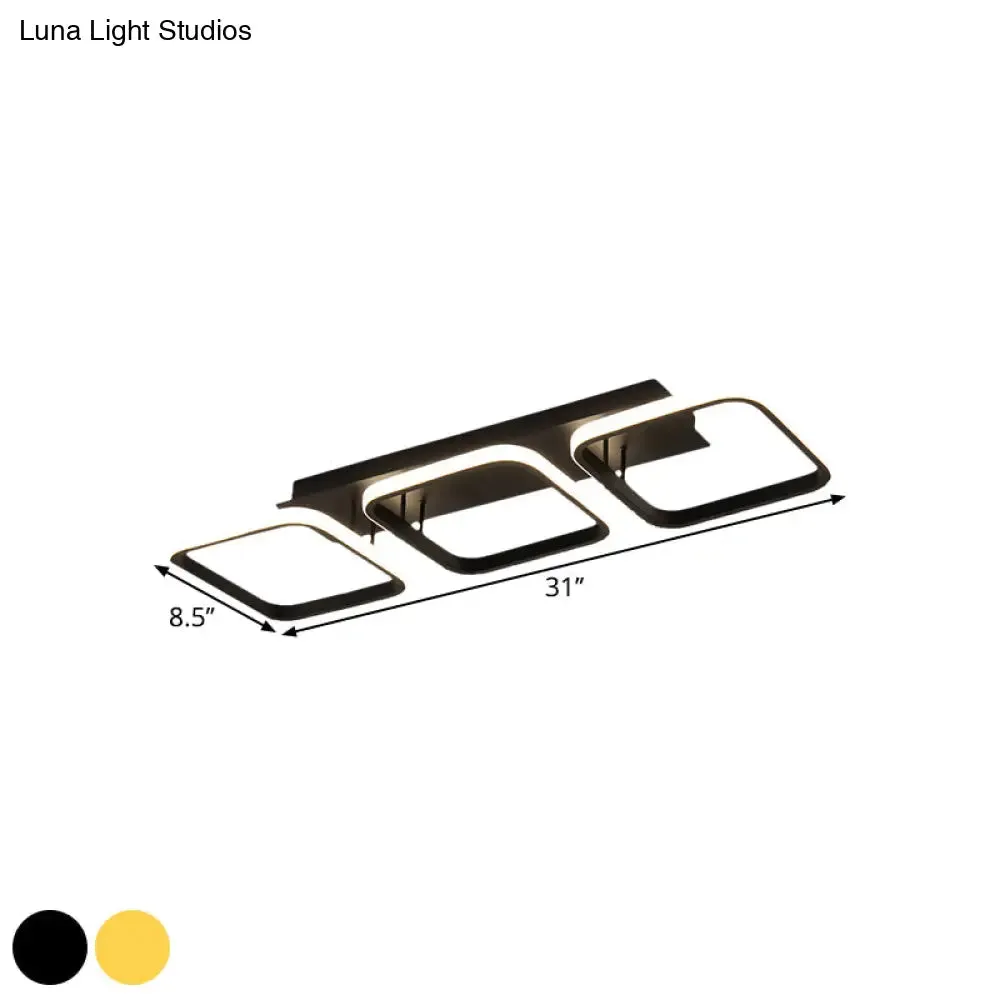 21.5"/31"/41" L Square Semi Flush Acrylic Lamp, Black/Gold, LED Ceiling Mount, Warm/White Light