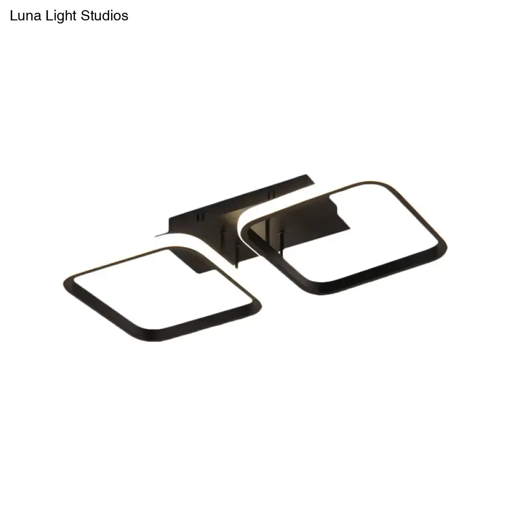 21.5"/31"/41" L Square Semi Flush Acrylic Lamp, Black/Gold, LED Ceiling Mount, Warm/White Light