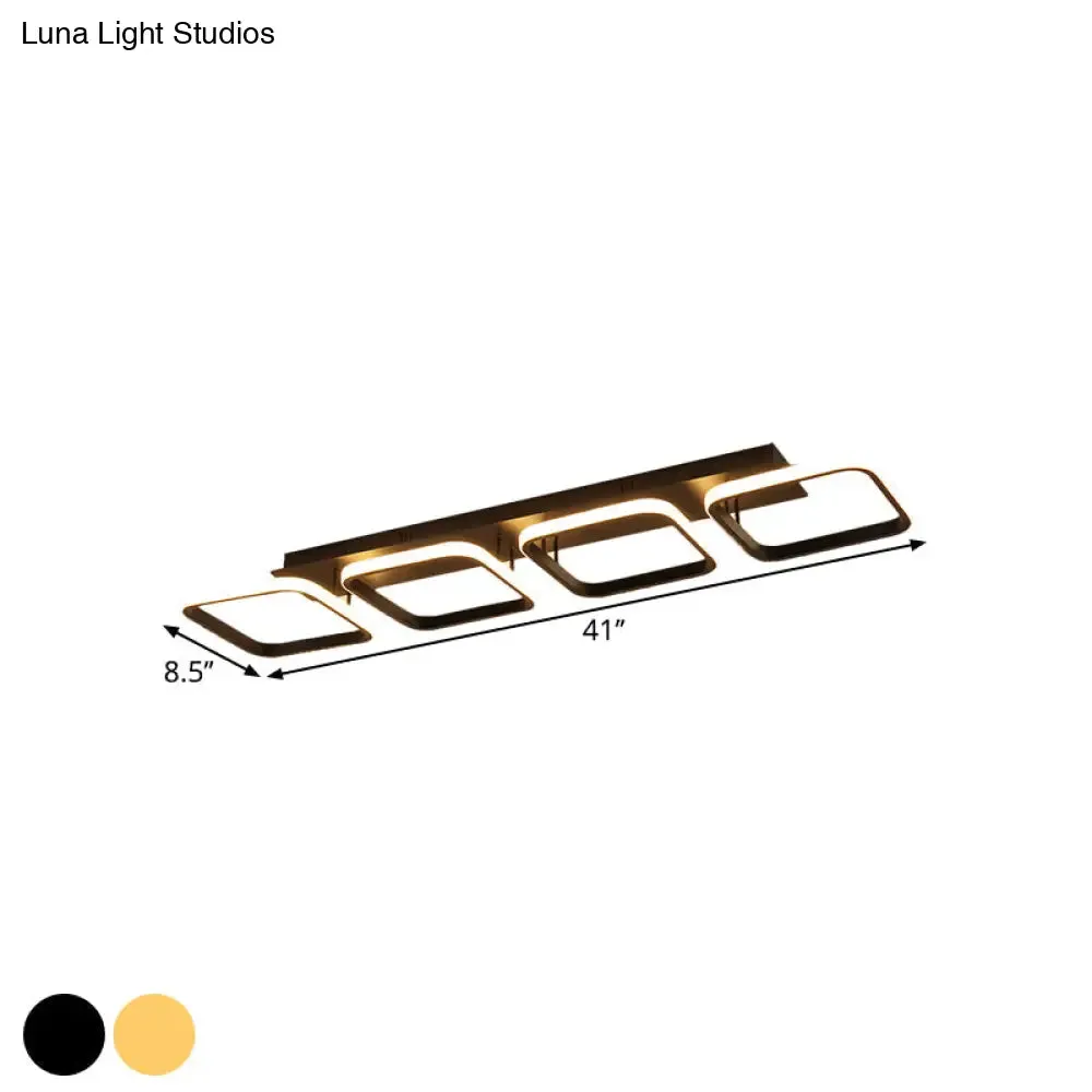 21.5"/31"/41" L Square Semi Flush Acrylic Lamp, Black/Gold, LED Ceiling Mount, Warm/White Light