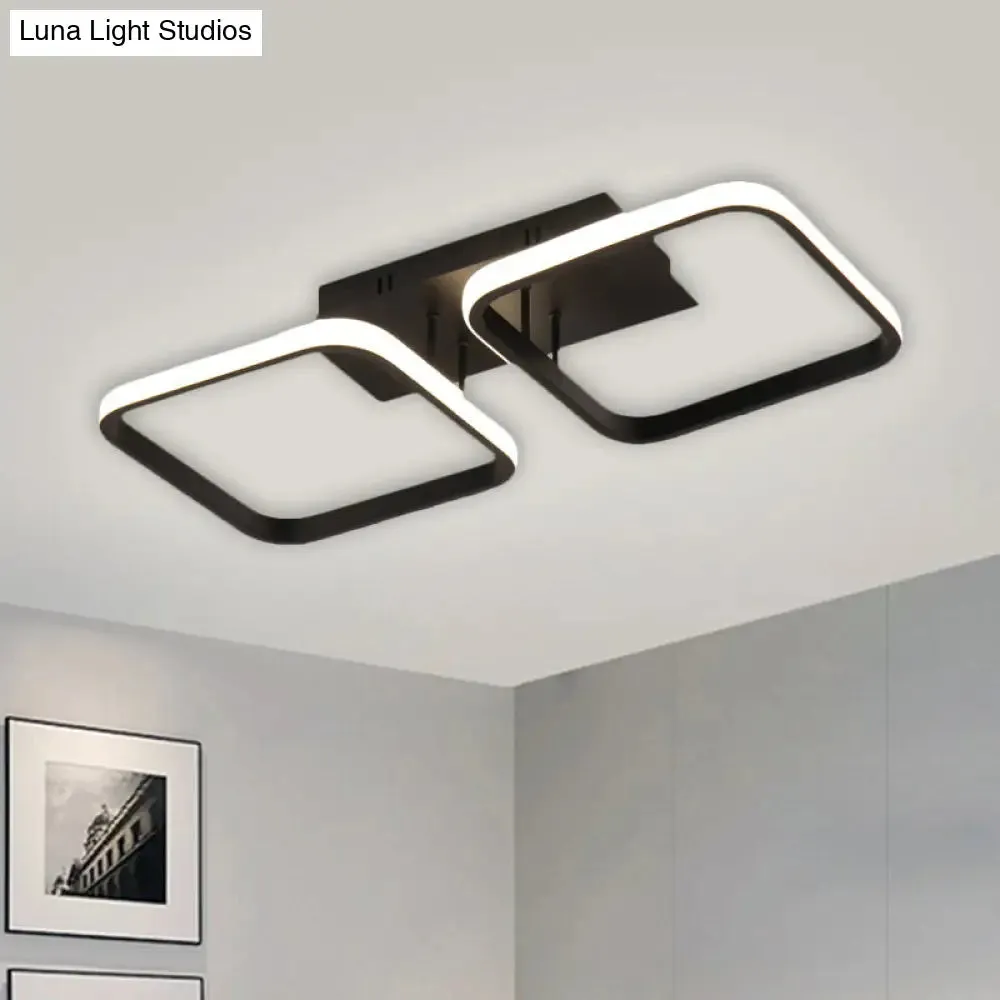 21.5"/31"/41" L Square Semi Flush Acrylic Lamp, Black/Gold, LED Ceiling Mount, Warm/White Light