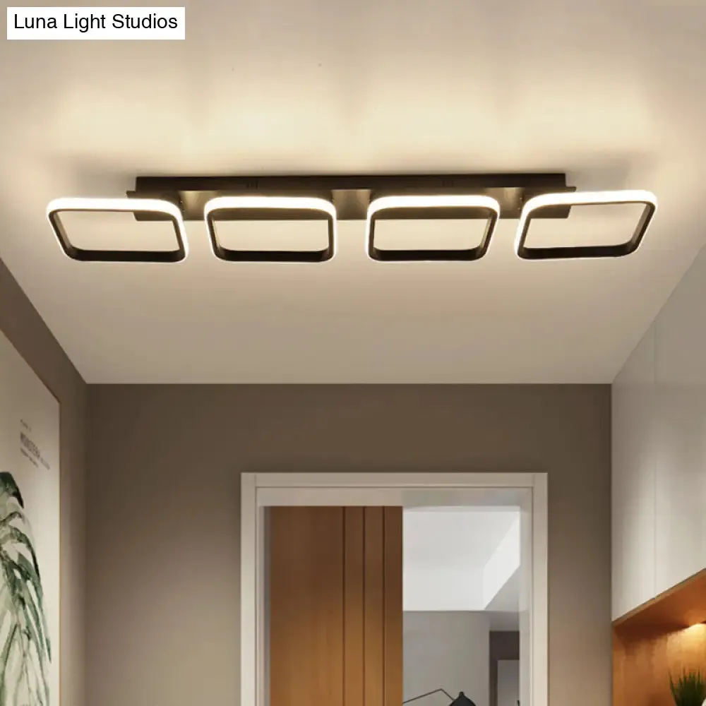21.5"/31"/41" L Square Semi Flush Acrylic Lamp, Black/Gold, LED Ceiling Mount, Warm/White Light