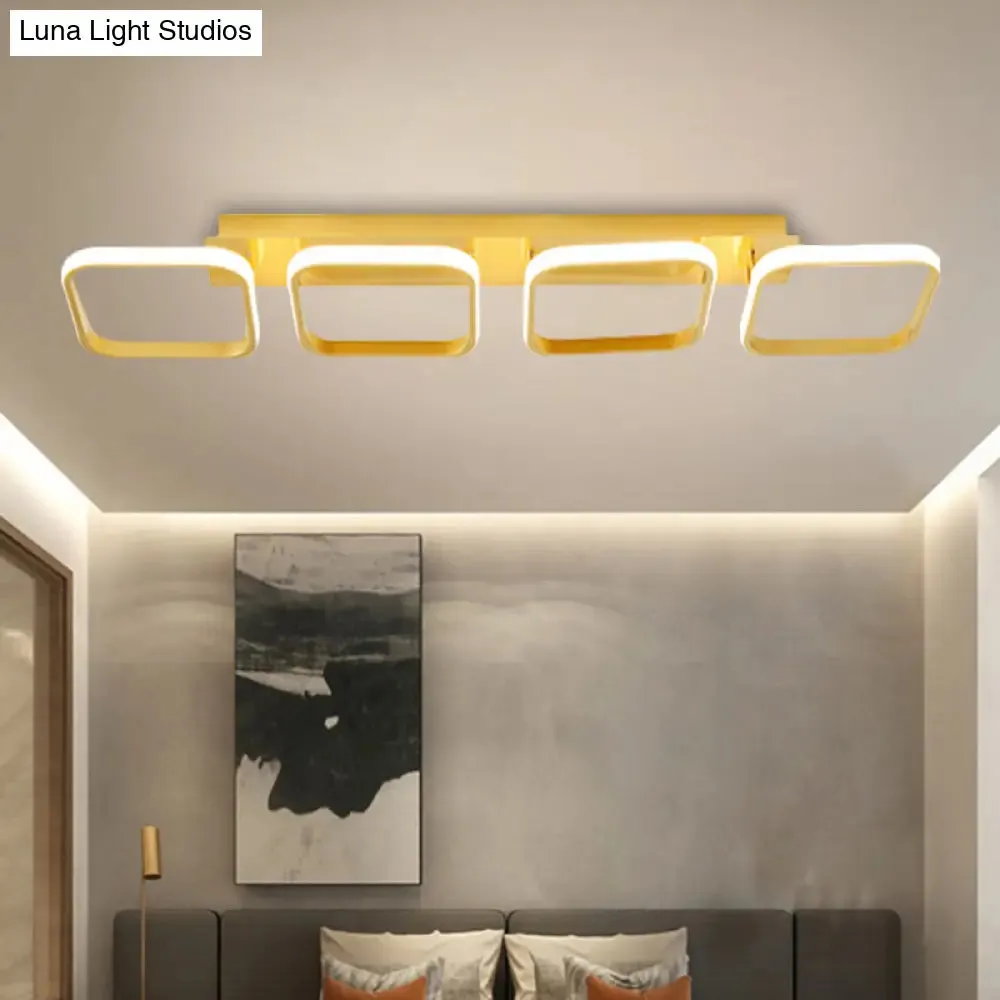 21.5"/31"/41" L Square Semi Flush Acrylic Lamp, Black/Gold, LED Ceiling Mount, Warm/White Light