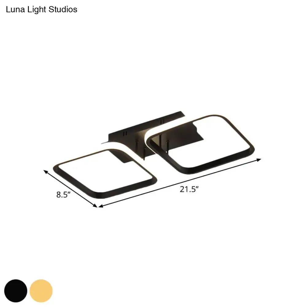 21.5"/31"/41" L Square Semi Flush Acrylic Lamp, Black/Gold, LED Ceiling Mount, Warm/White Light