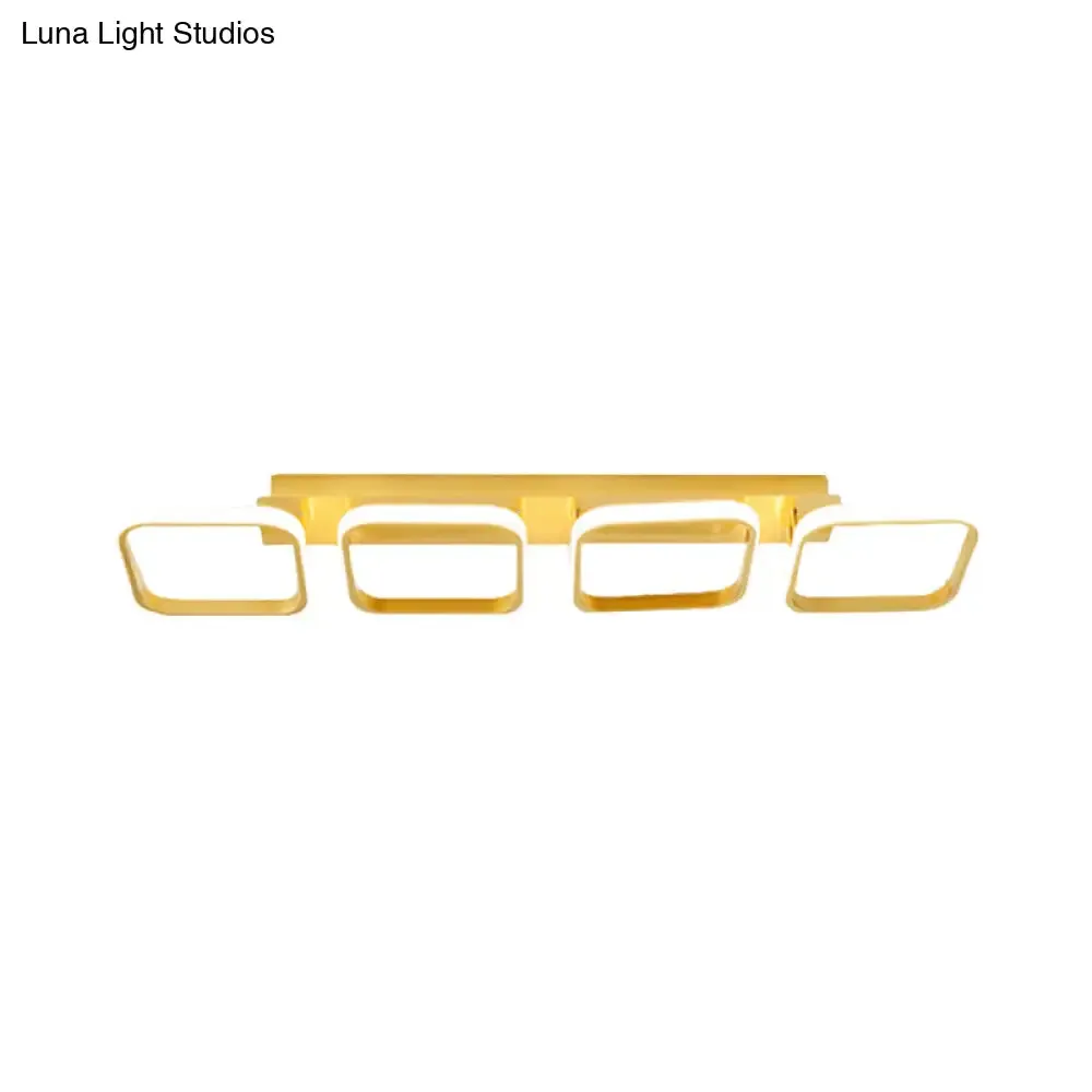 21.5"/31"/41" L Square Semi Flush Acrylic Lamp, Black/Gold, LED Ceiling Mount, Warm/White Light