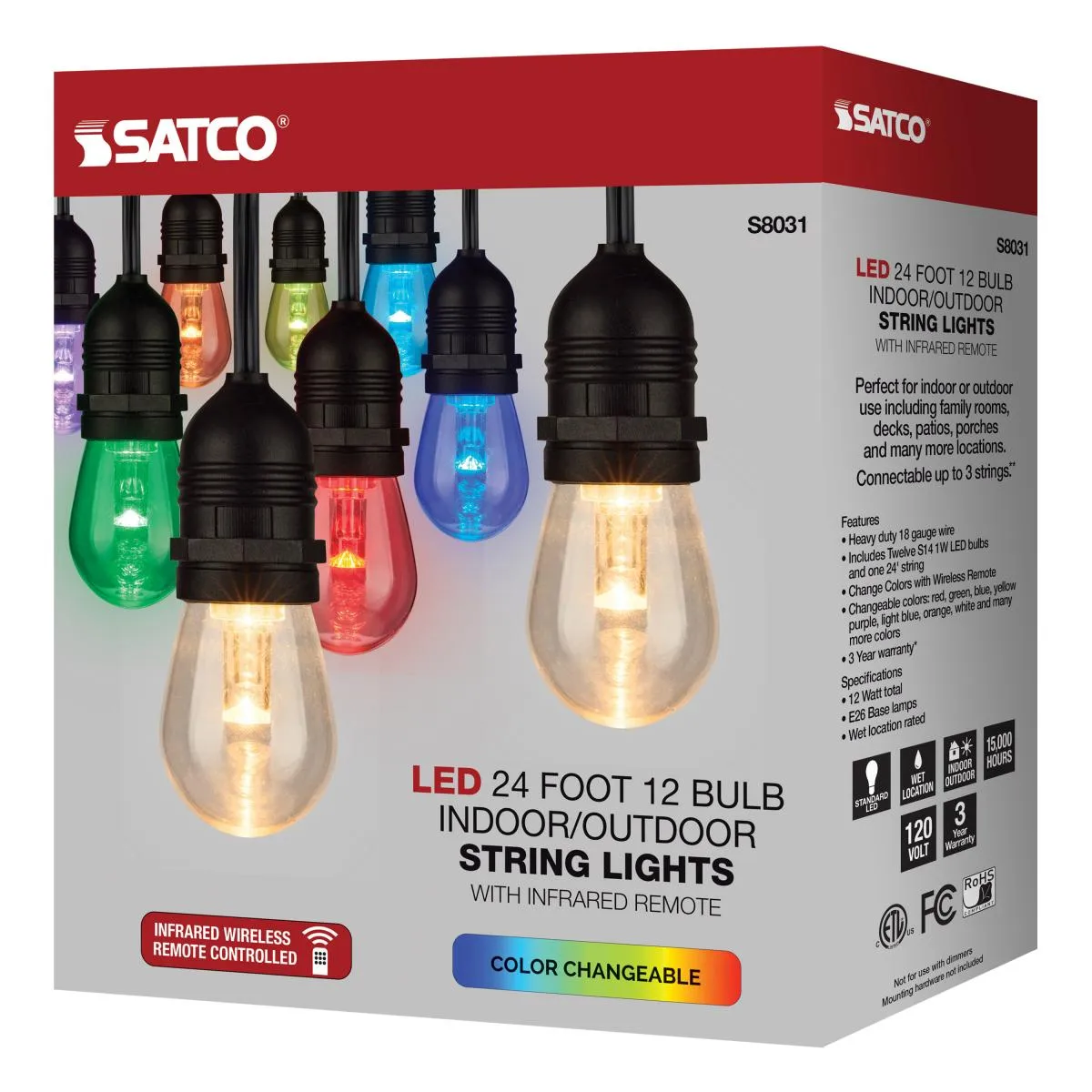 24-ft LED String Light 12-S14 lamps 120v RGBW with Infrared Remote