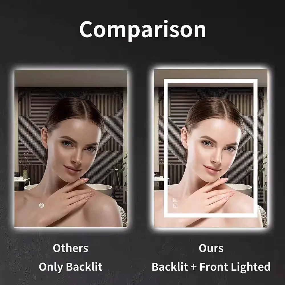 24 in. W x 32 in. H LED Rectangular Frameless Anti-Fog Bathroom Mirror Front & Backlit