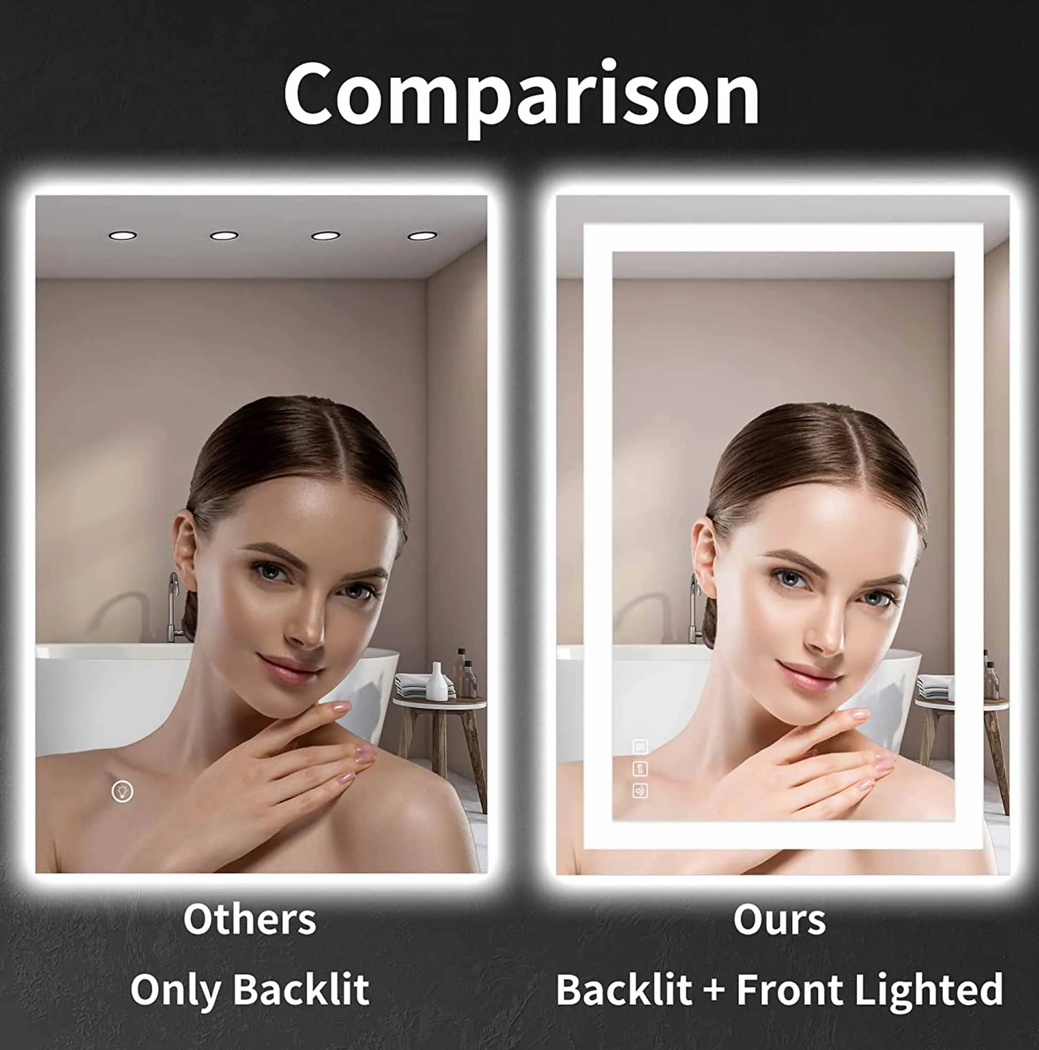 24 in. W x 36 in. H LED Rectangular Frameless Anti-Fog Bathroom Mirror Front & Backlit