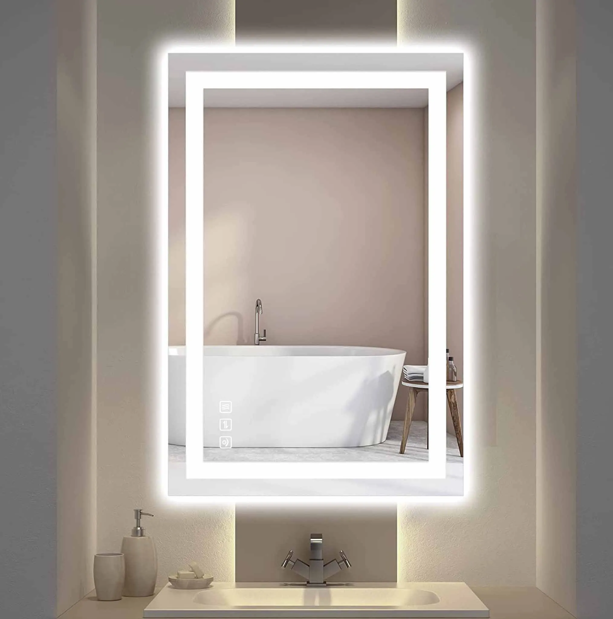 24 in. W x 36 in. H LED Rectangular Frameless Anti-Fog Bathroom Mirror Front & Backlit