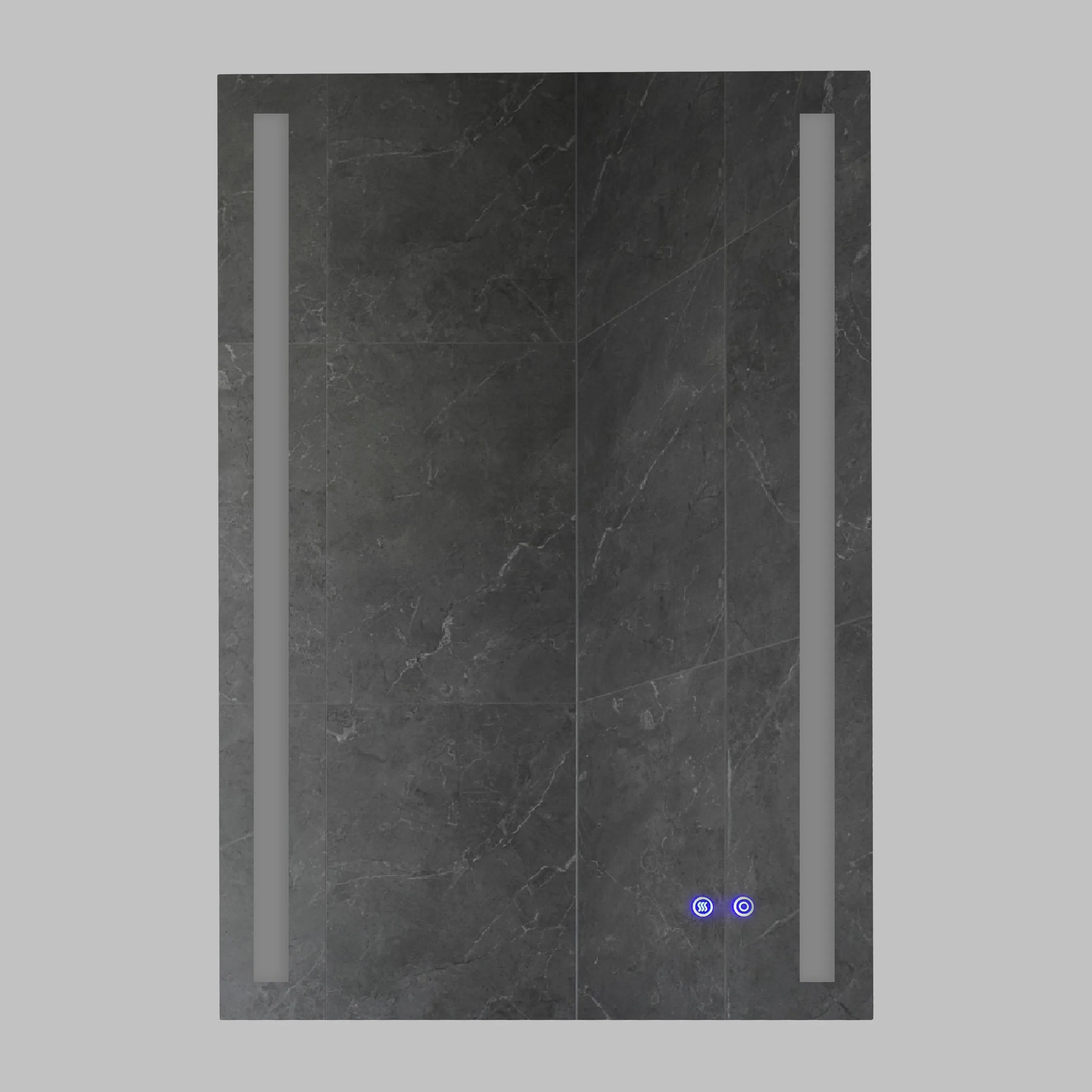 24 x 36 Inch Frameless LED Illuminated Bathroom Mirror, Touch Button Defogger, Metal, Vertical Stripes Design, Silver By The Urban Port