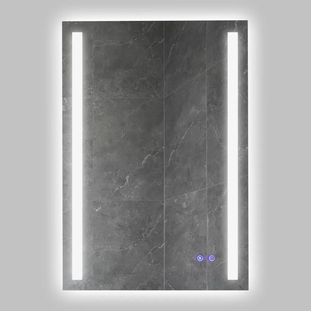 24 x 36 Inch Frameless LED Illuminated Bathroom Mirror, Touch Button Defogger, Metal, Vertical Stripes Design, Silver By The Urban Port