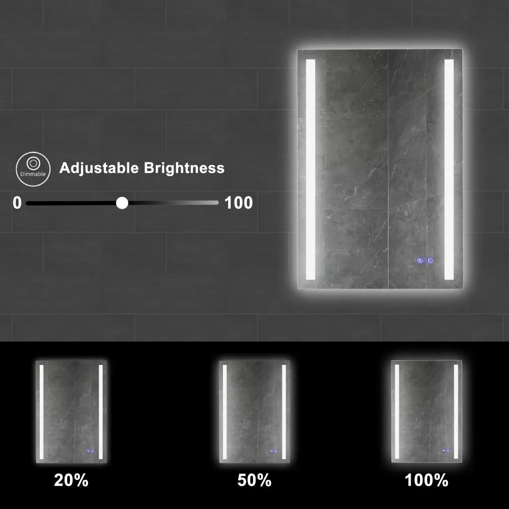 24 x 36 Inch Frameless LED Illuminated Bathroom Mirror, Touch Button Defogger, Metal, Vertical Stripes Design, Silver By The Urban Port