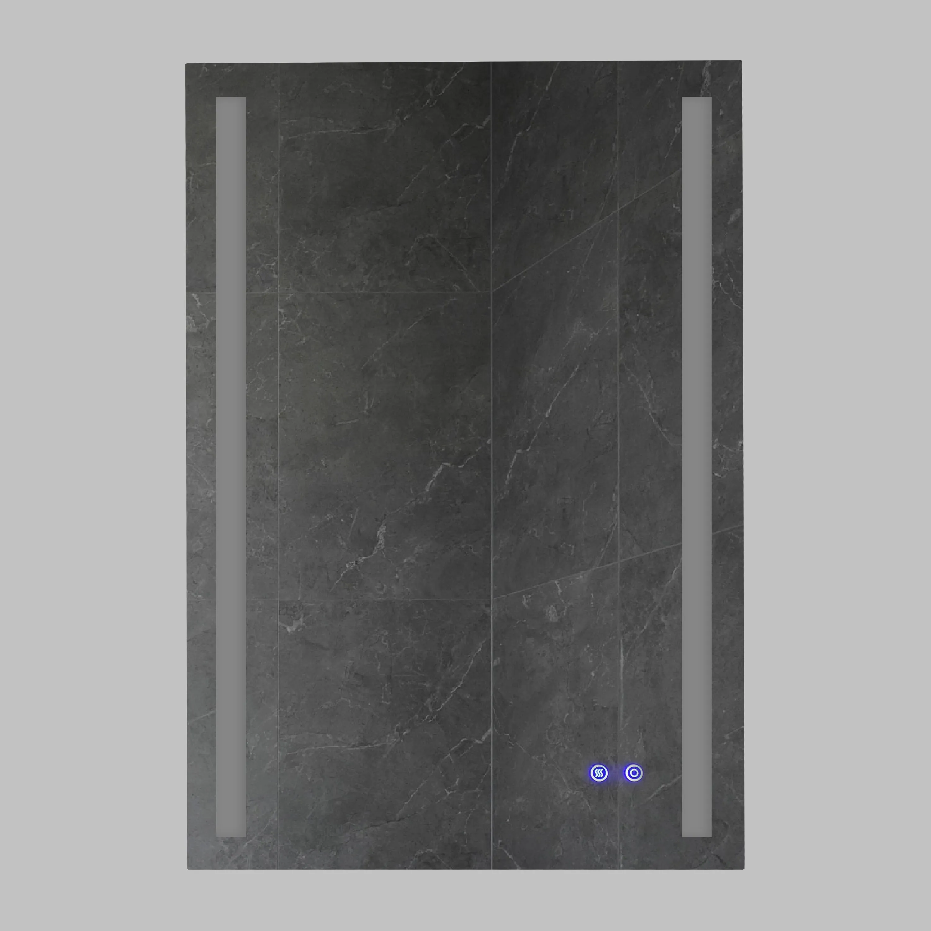 24 x 36 Inch Frameless LED Illuminated Bathroom Mirror, Touch Button Defogger, Metal, Vertical Stripes Design, Silver