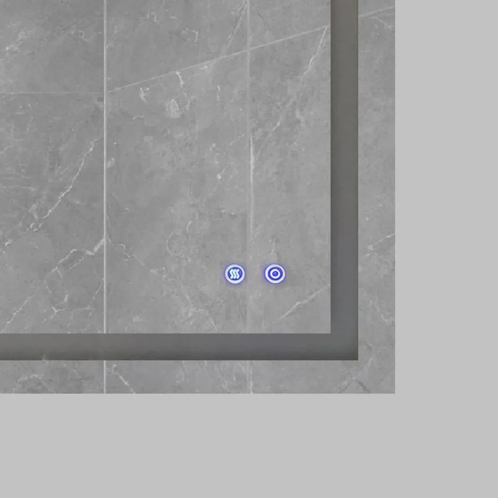 24 x 36 Inch Frameless LED Illuminated Bathroom Wall Mirror, Touch Button Defogger, Rectangular, Metal, Silver By The Urban Port
