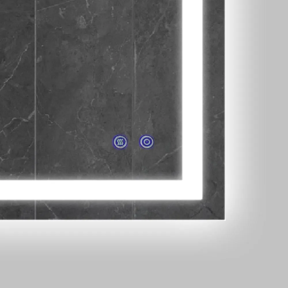 24 x 36 Inch Frameless LED Illuminated Bathroom Wall Mirror, Touch Button Defogger, Rectangular, Metal, Silver By The Urban Port