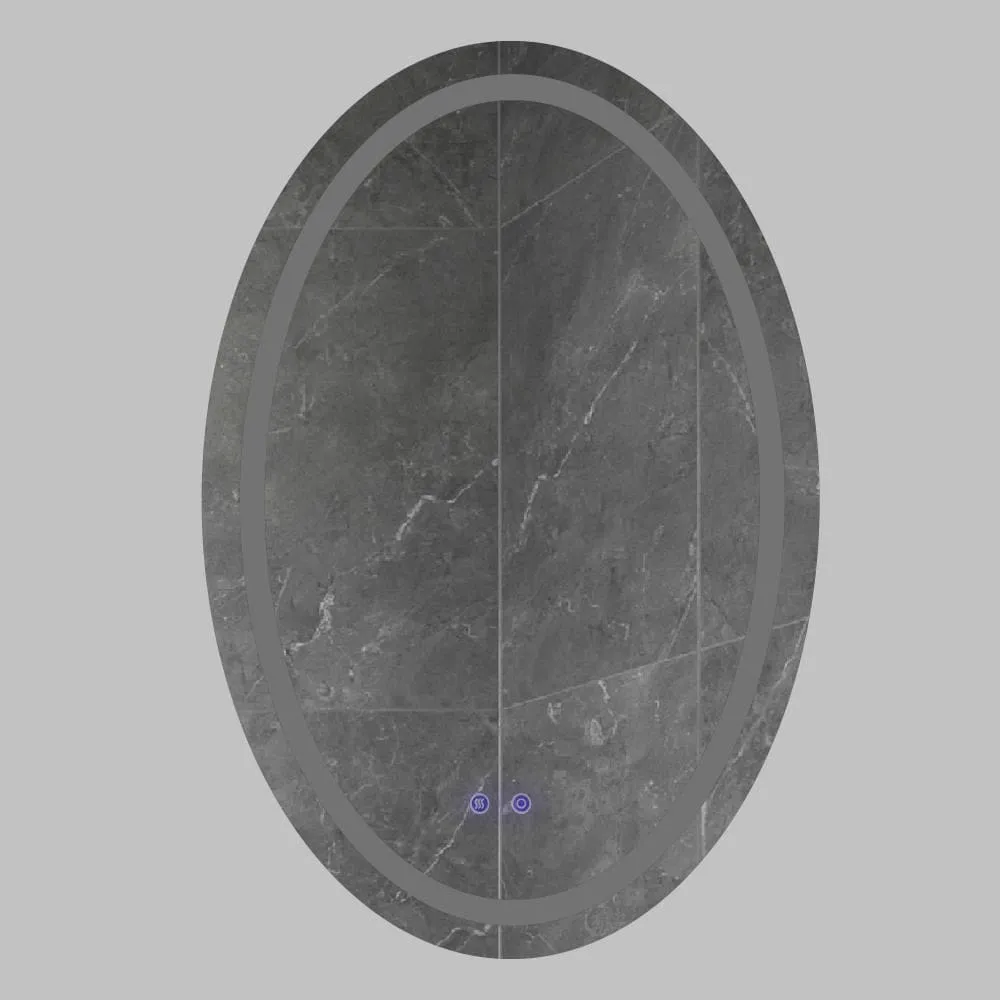 24 x 36 Inch Oval Frameless LED Illuminated Bathroom Mirror, Touch Button Defogger, Metal, Frosted Edge, Silver By The Urban Port