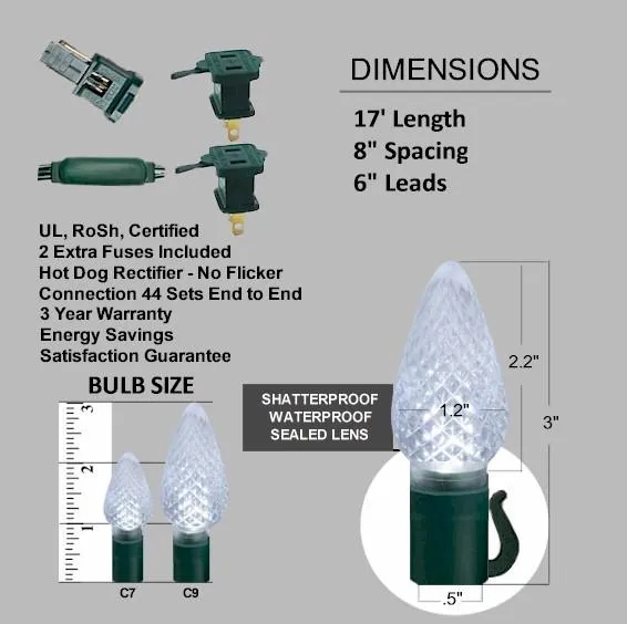 25 Green C9 Large Lens - Premium - LED Christmas Lights