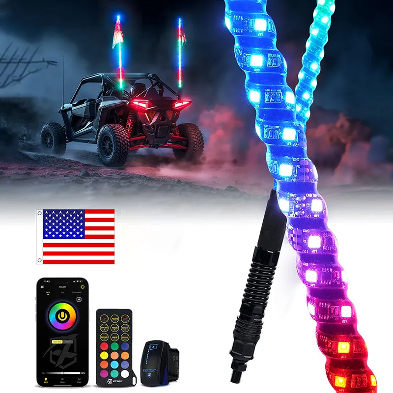 2Pcs RGB LED Whip Lights with Spring Mount