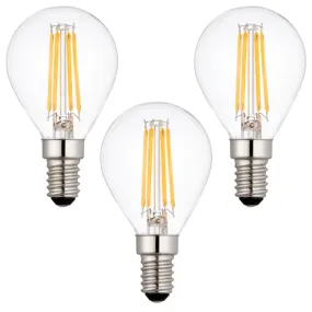 3 x E14 LED Filament Bulbs Dimmable 4W (40W Equivalent)