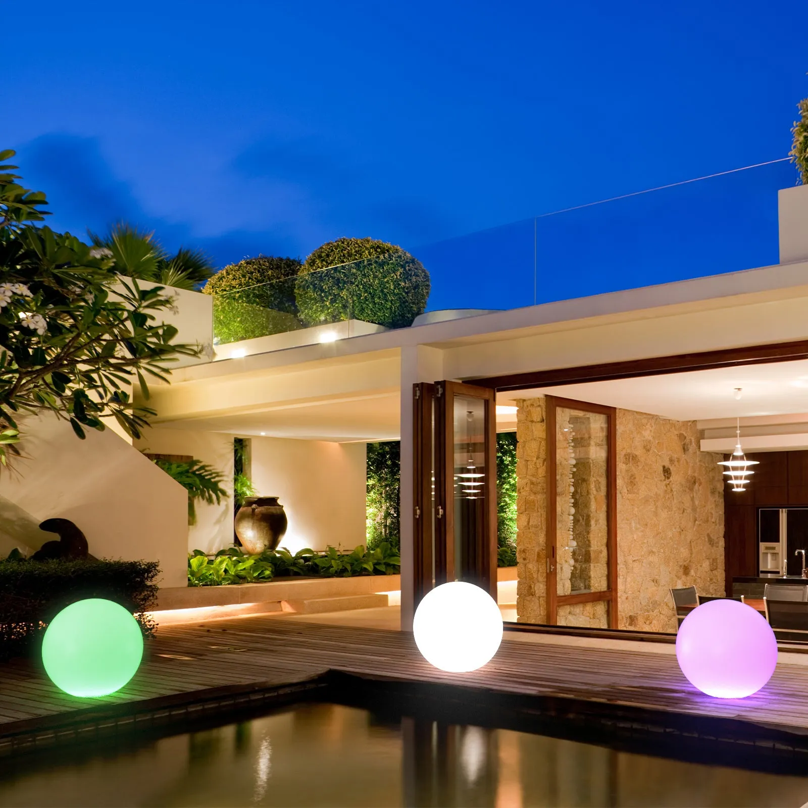 30cm Outdoor Fullmoon RGB LED Ball Light Solar & AC Adaptor Charging IP65