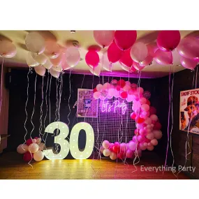 30th Birthday Balloon Garland with 2m Circle Mesh Stand Neon Sign and LED Number