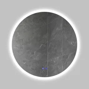 32 x 32 Inch Round Frameless LED Illuminated Bathroom Mirror, Touch Button Defogger, Metal, Silver