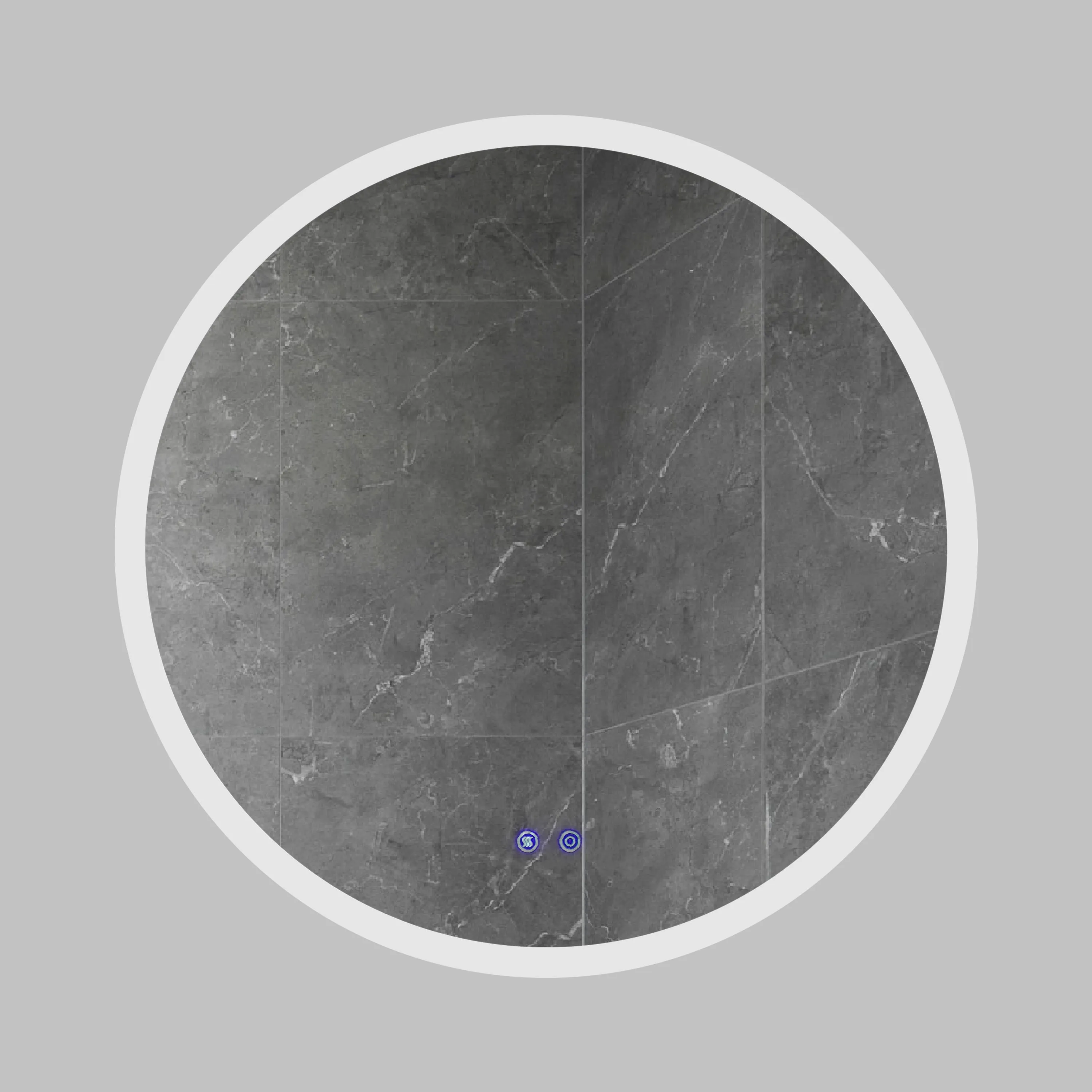 32 x 32 Inch Round Frameless LED Illuminated Bathroom Mirror, Touch Button Defogger, Metal, Silver