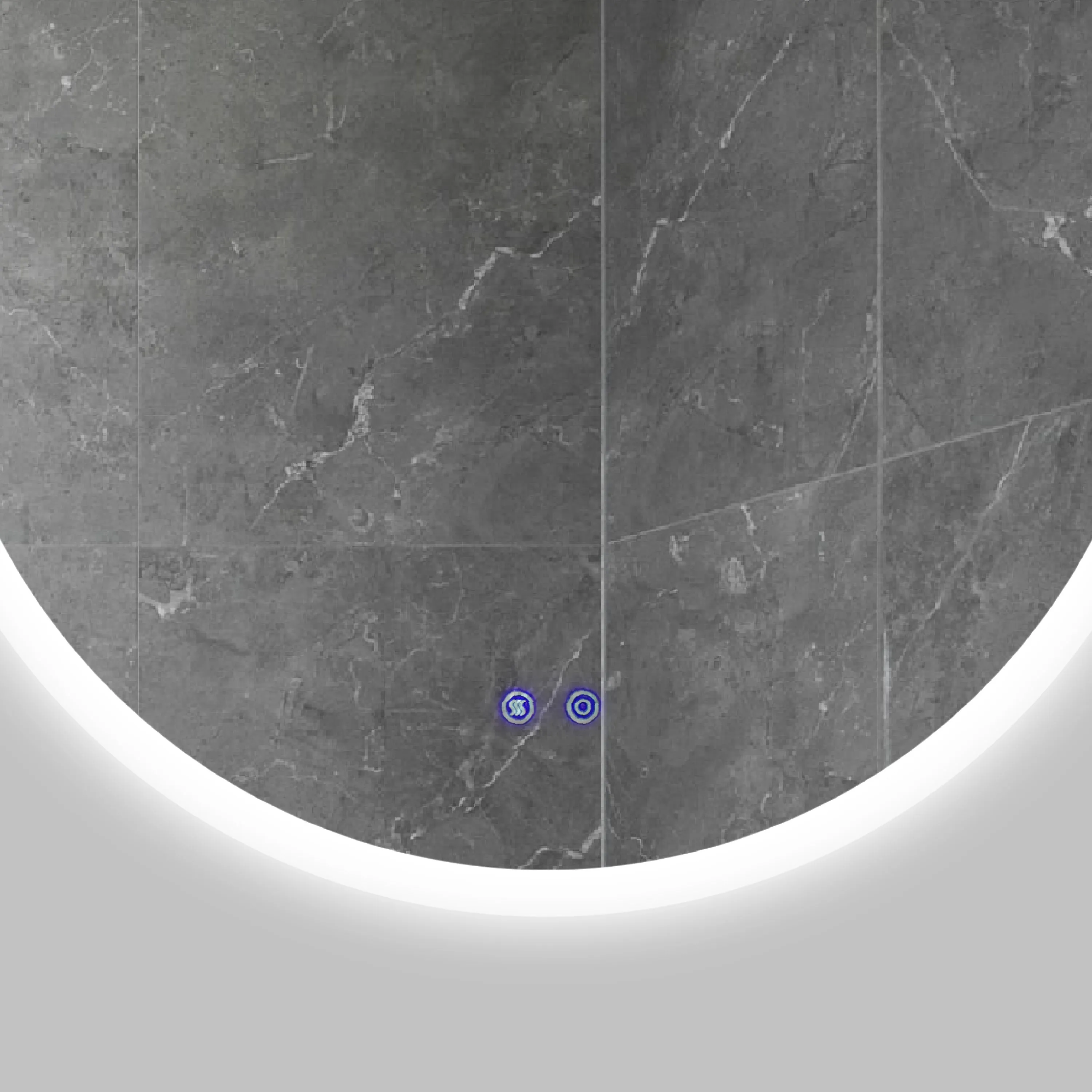 32 x 32 Inch Round Frameless LED Illuminated Bathroom Mirror, Touch Button Defogger, Metal, Silver