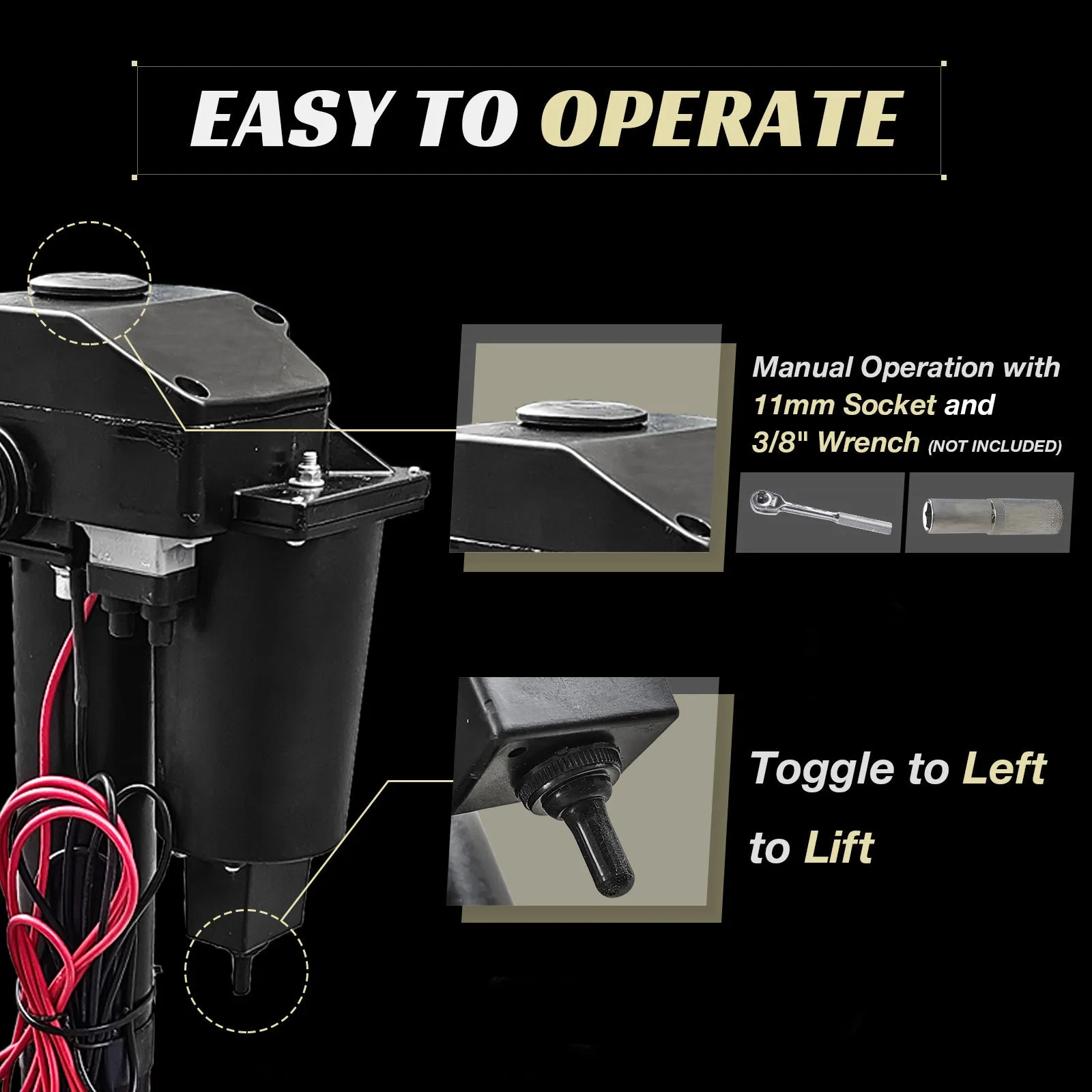 3500 lbs Electric Trailer Jack, 12V DC, 27" Lift, with Drop Leg,