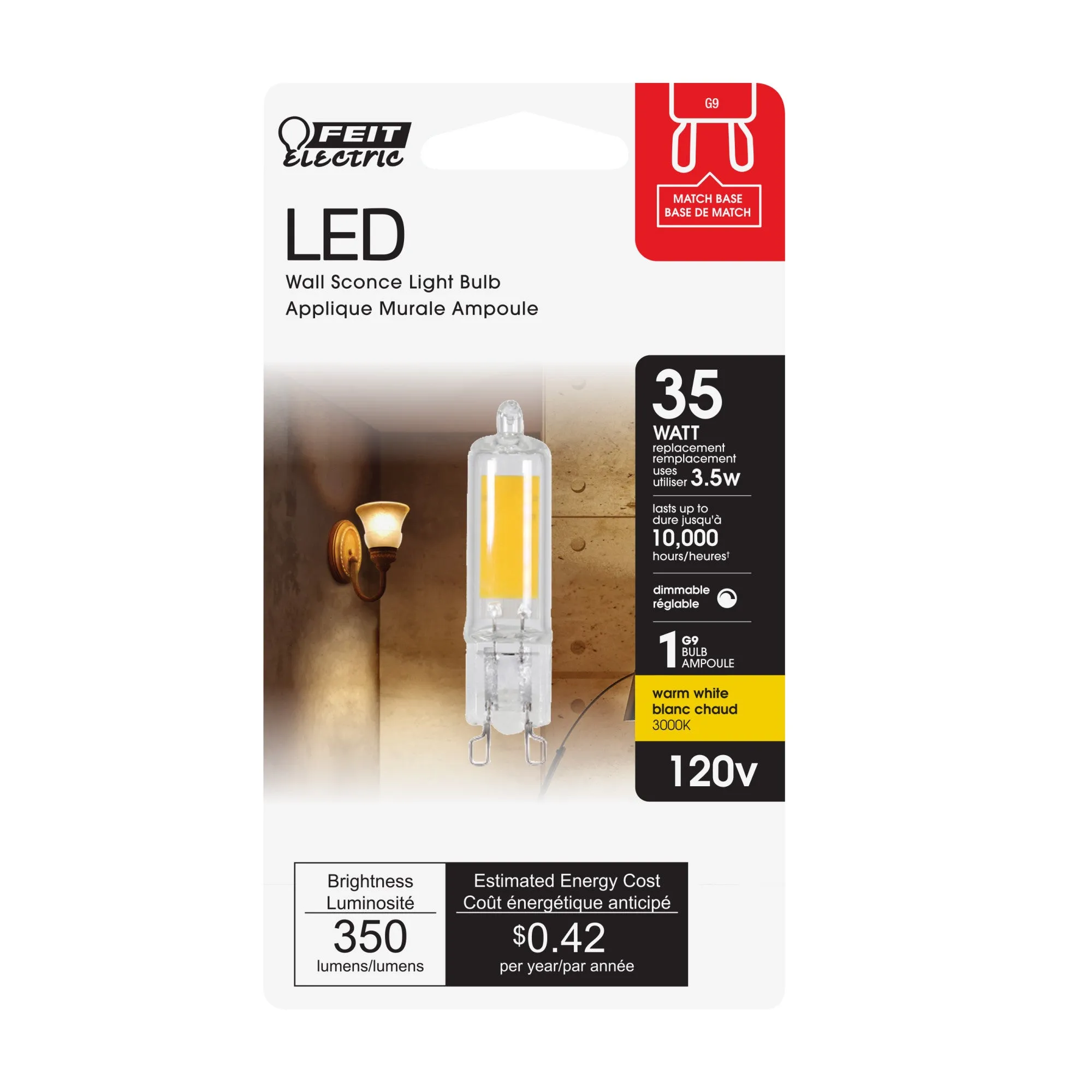 3.5W (35W Replacement) Warm White (3000K) G9 Base T4 Dimmable Specialty LED Bulb