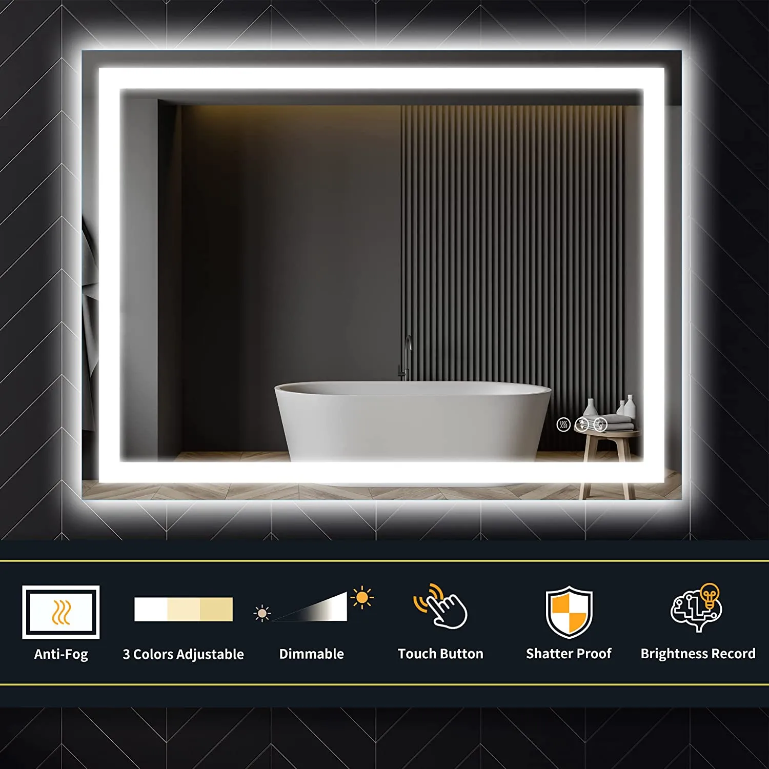 36 in. W x 28 in. H LED Large Rectangular Frameless Anti-Fog Bathroom Mirror Front & Backlit