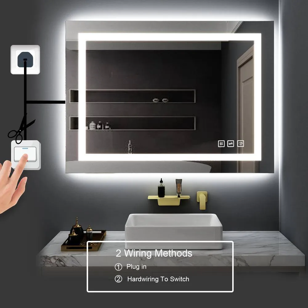 36 in. W x 28 in. H LED Large Rectangular Frameless Anti-Fog Bathroom Mirror Front & Backlit