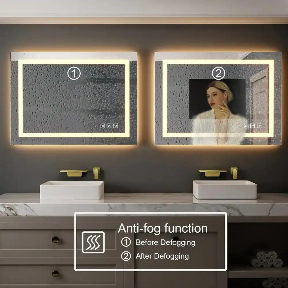 36 in. W x 28 in. H LED Large Rectangular Frameless Anti-Fog Bathroom Mirror Front & Backlit