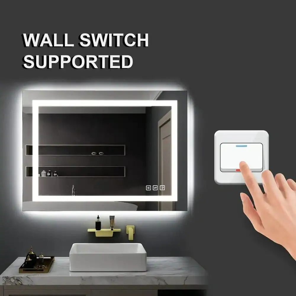 36 in. W x 28 in. H LED Large Rectangular Frameless Anti-Fog Bathroom Mirror Front & Backlit
