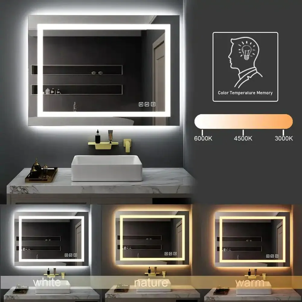 36 in. W x 28 in. H LED Large Rectangular Frameless Anti-Fog Bathroom Mirror Front & Backlit