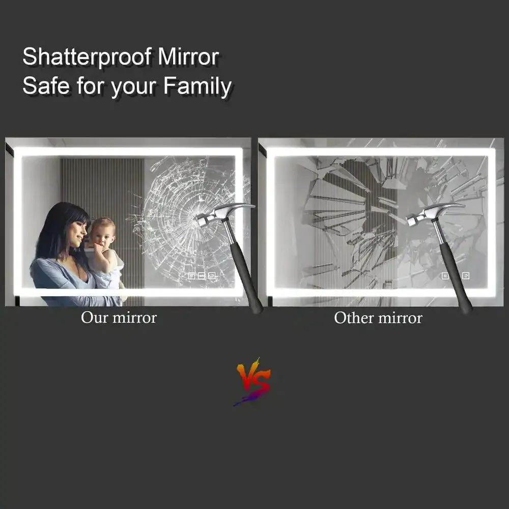 36 in. W x 28 in. H LED Large Rectangular Frameless Anti-Fog Bathroom Mirror Front & Backlit