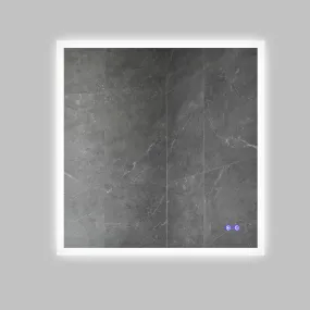 36 x 36 Inch Frameless LED Illuminated Bathroom Wall Mirror, Touch Button Defogger, Square, Silver